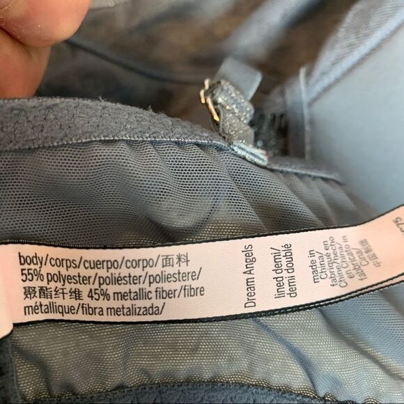 Victoria's Secret Chantilly Dream Angels Shine Lace Bra silver metallic gray 34B - Picture 9 of 10